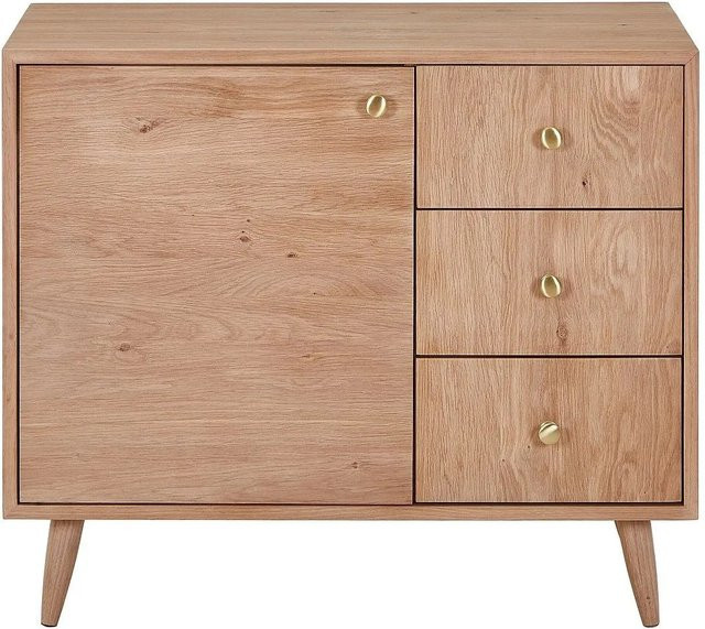 Waschbeckenunterschrank Zareno aus Massivholz Eiche in Naturfarben Hell im skandinavischen Stil, B: 93 cm, H: 70,5 cm, T: 56,5 cm - Bild 1