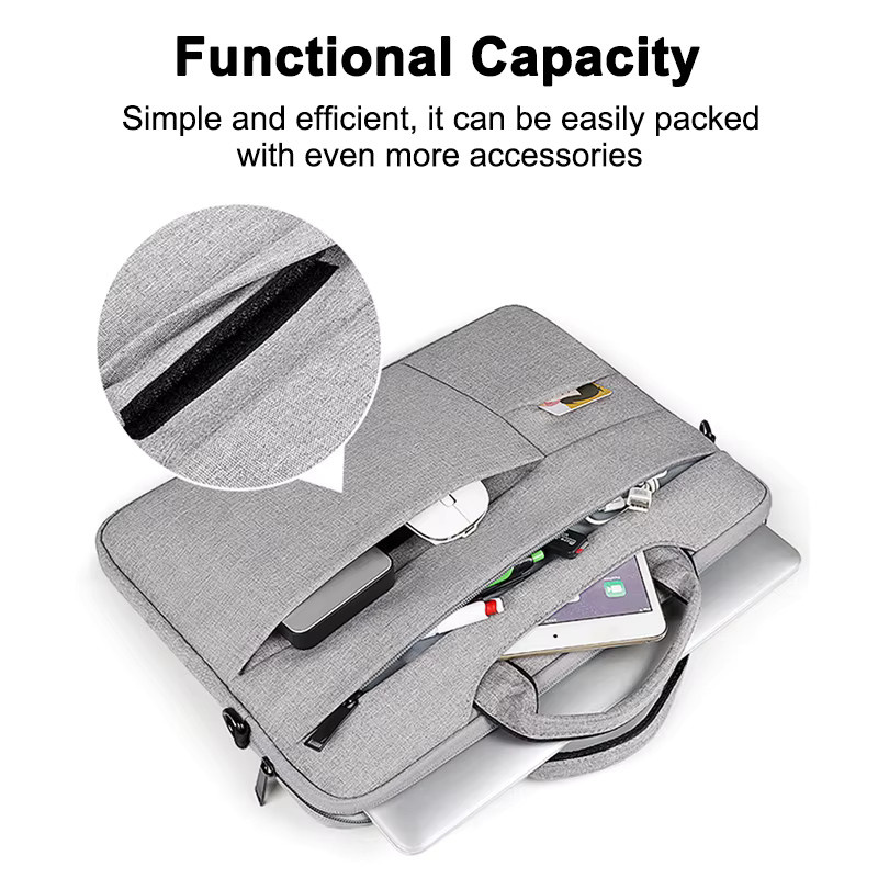 KOJESHUN Laptoptasche als Schultertasche und Aktentasche für MacBook Air Pro sowie Asus und Dell in Grau, passend für 13 bis 15,6 Zoll - Bild 2