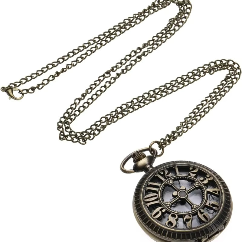 JBAILI Taschenuhr Halskette, Digitaluhr, Quarz, Bronze, Unisex, Vintage - Bild 2