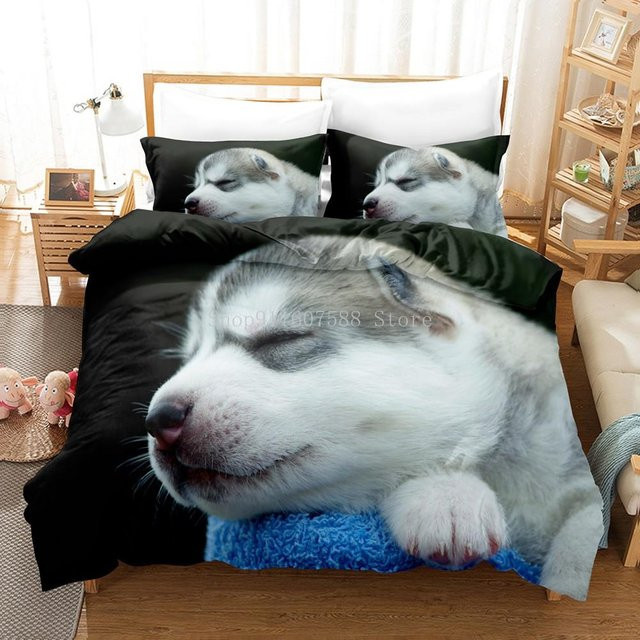 Lodestar Bettwäsche-Set mit Husky-Tiermotiv in Schwarz, Microfaser, B/H: 172 x 218 cm - Bild 1