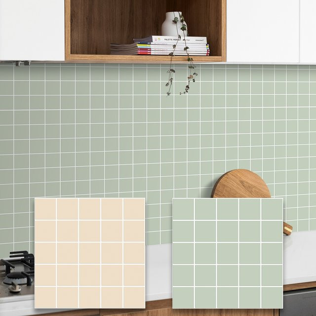 10 Stück Vividtiles 3D Wandfliesen quadratisch in Grün, selbstklebende geometrische Vinyltapete, wasserdichte Wandaufkleber für die Innendekoration - Bild 1