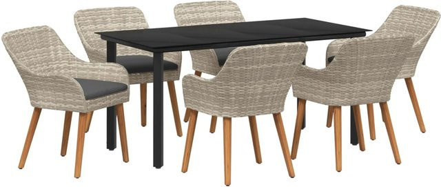 vidaXL Essgruppe 7-teilig aus Polyrattan in Hellgrau für Garten und Außenbereich - Bild 1