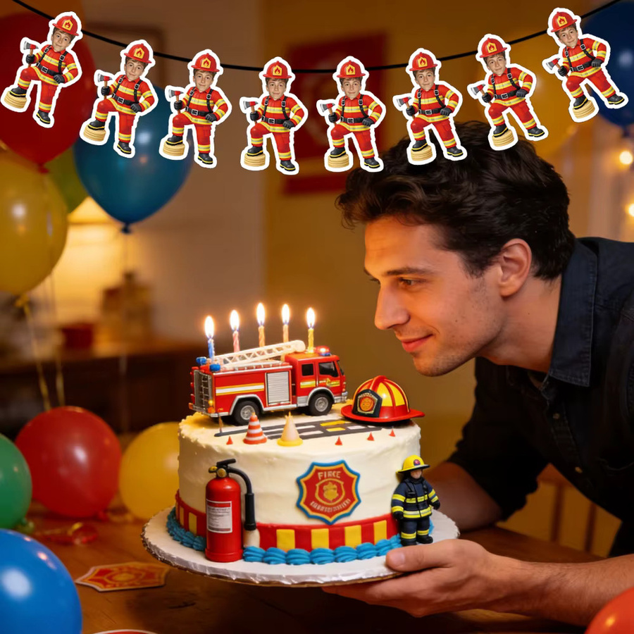 Personalisierte Feuerwehr-Geburtstagsbanner von joy-enlife, bunte Wimpel-Dekoration aus Papier für Kinderpartys - Bild 2