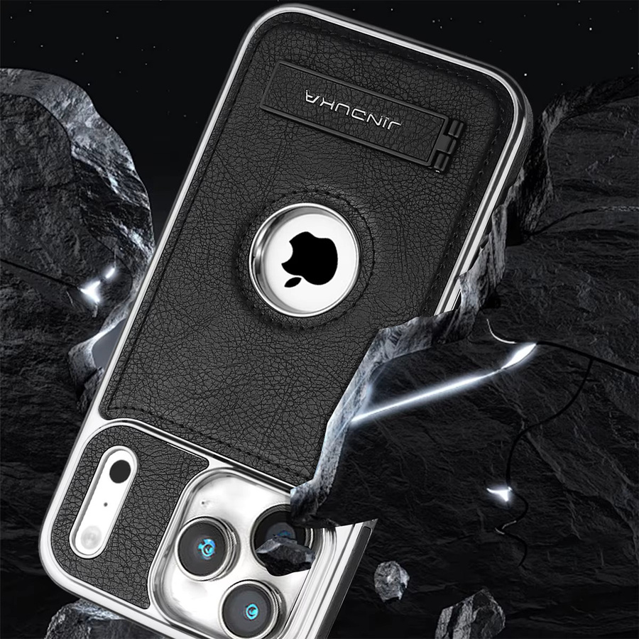 SZMUGUA Retro PU-Leder Handyhülle für iPhone mit Standfunktion und sichtbarem Logo-Design in Lila - Bild 4
