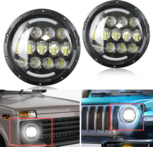QIDEWIN 7-Zoll LED-Scheinwerfer H4 H13 mit Angel Eyes und DRL Tagfahrlicht in Schwarz für Jeep Wrangler Offroad und Suzuki Samurai - Bild 1