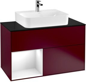 V&B Waschtischunterschrank Finion 100 in Weiß mit LED-Beleuchtung und Regalfach, Wandmontage - Bild 1
