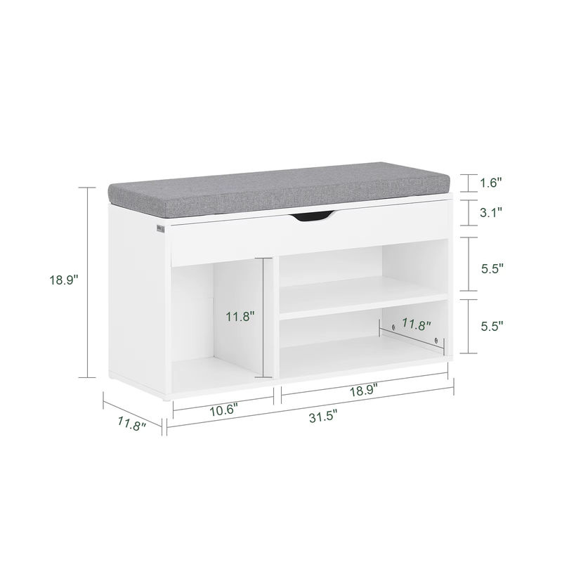SoBuy Schuhregal mit Sitzbank für den Flur, Weiß oder Grau, B/T/H: 80 x 30 x 47,5 cm - Bild 2