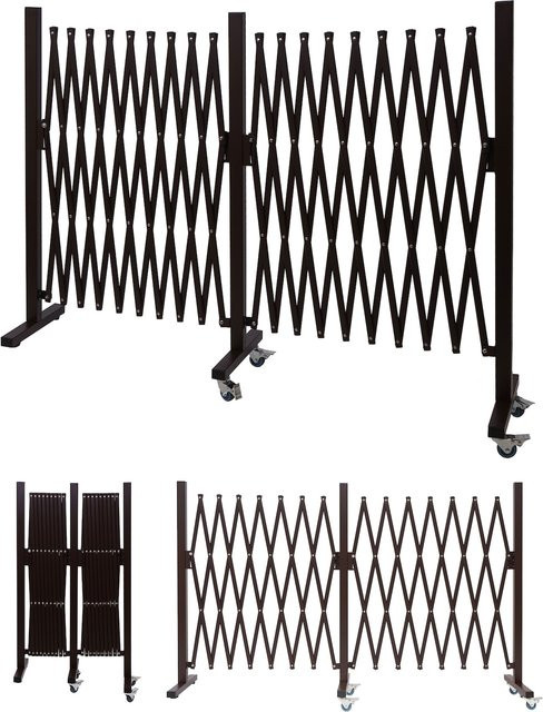 Ausziehbarer Absperrgitter MCW-B34 Scherengitter aus Aluminium mit Laufrollen in Braun, Höhe: 109 cm, Breite: 60-530 cm - Bild 1