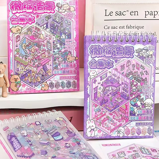 Mr.Paper 30 Stück 3D-Miniatur-Szenen-Aufkleber in Pink und Multicolour für Scrapbooking und DIY-Bastelprojekte - Bild 1