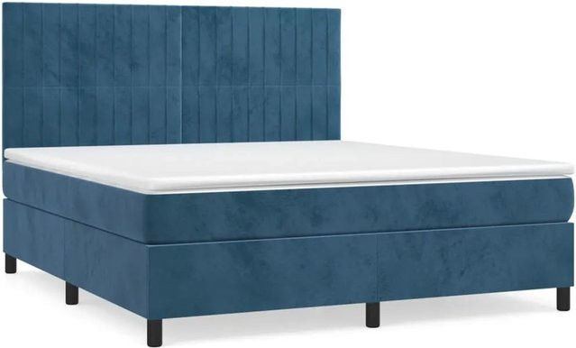 vidaXL Boxspringbett mit Matratze aus Samt in Dunkelblau, Hybridbett mit Taschenfederkern, B/T/H: 160 x 200 x 128 cm - Bild 1