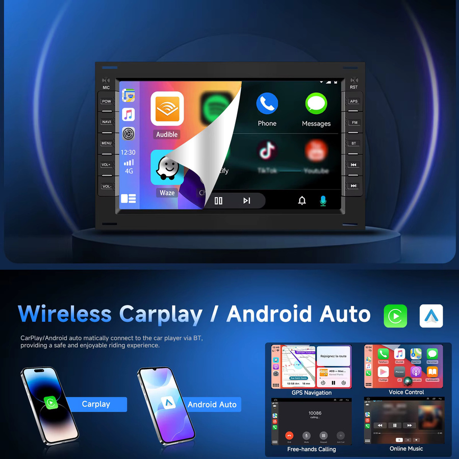 Podofo Universal 2 Din Android Autoradio mit 7 Zoll Display, Wireless CarPlay und Android Auto, 2+64G, Schwarz - Bild 3