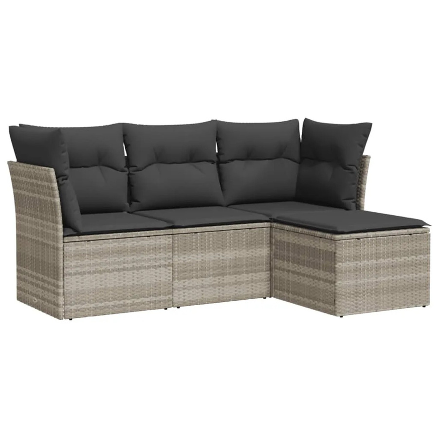 vidaXL 4-teilige Garten-Sitzgruppe aus Polyrattan in Grau mit wetterfesten Kissen und L-Form - Bild 2
