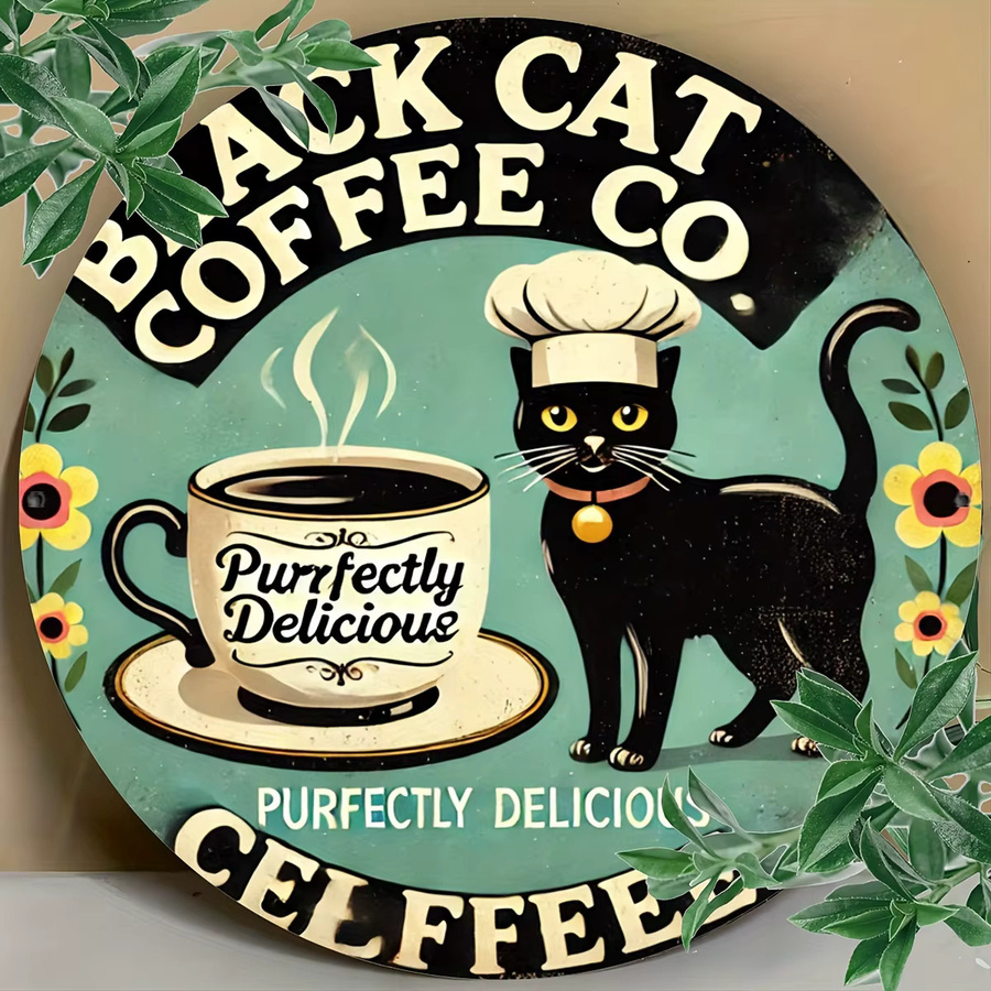 Potdemiel Black Cat Coffee Co Vintage Aluminiumschild rund, Durchmesser: 19,81 cm, Wanddekoration für Café, Bar und Zuhause, Mehrfarbig - Bild 4