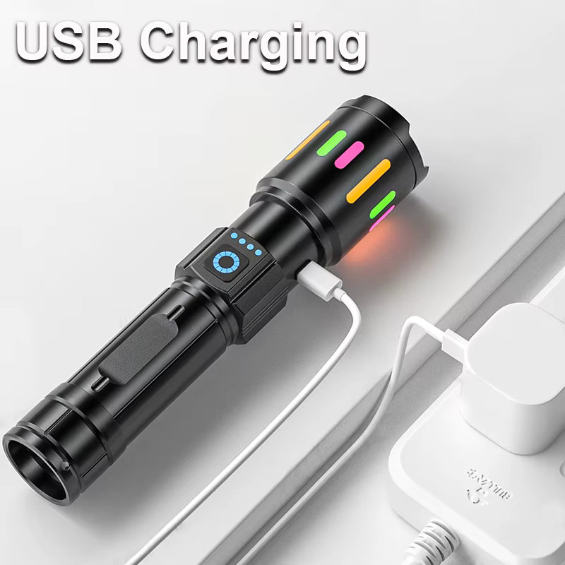 Mikenoon LED-Taschenlampe mit Zoom und USB-Wiederaufladung, Schwarz, Metall - Bild 4