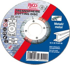 BGS Trennscheibe für Metall Typ 42, Durchmesser: 115 mm, Breite: 2,5 mm, Bohrung: 22,2 mm - Bild 1
