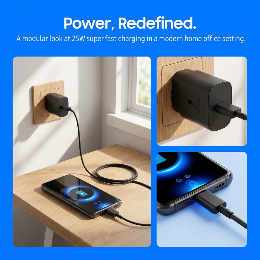 Samsung 25W USB-C Ladegerät Netzadapter in Schwarz für Galaxy S24 S23 S22 S21 S20 Plus Note 20 und A-Serie sowie Z Flip und Fold - Bild 4