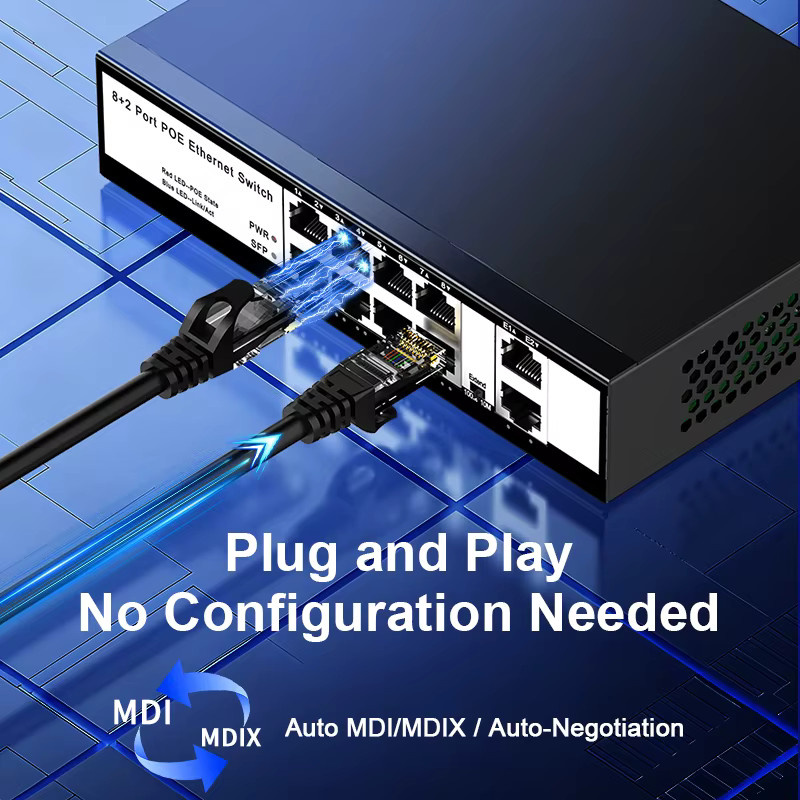 HORACO 8 Port PoE Netzwerk Switch 100Mbps mit 96W für IP Kameras und Überwachung, Schwarz - Bild 3