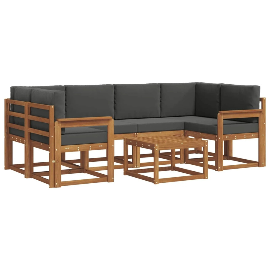 vidaXL Outdoor-Sofagarnitur 7-teilig aus Akazienholz in Natur und Anthrazit mit Kissen und Armlehnen - Bild 2