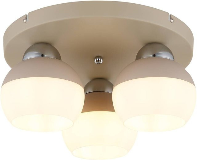 GLOBO Deckenleuchte aus Metall und Glas in Weiß, H: 15,5 cm, D: 31,5 cm, E27, 3 Fassungen - Bild 1