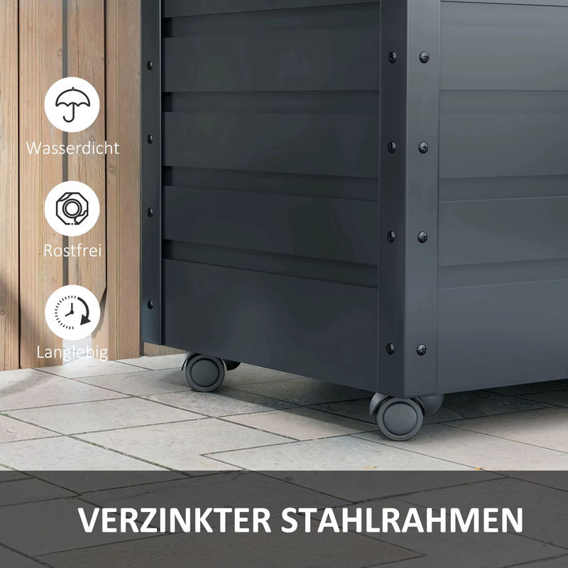 Outsunny Gartenbox aus verzinktem Stahl mit Rollen und Schloss, Dunkelgrau, B/T/H: 100 x 62 x 65 cm - Bild 5