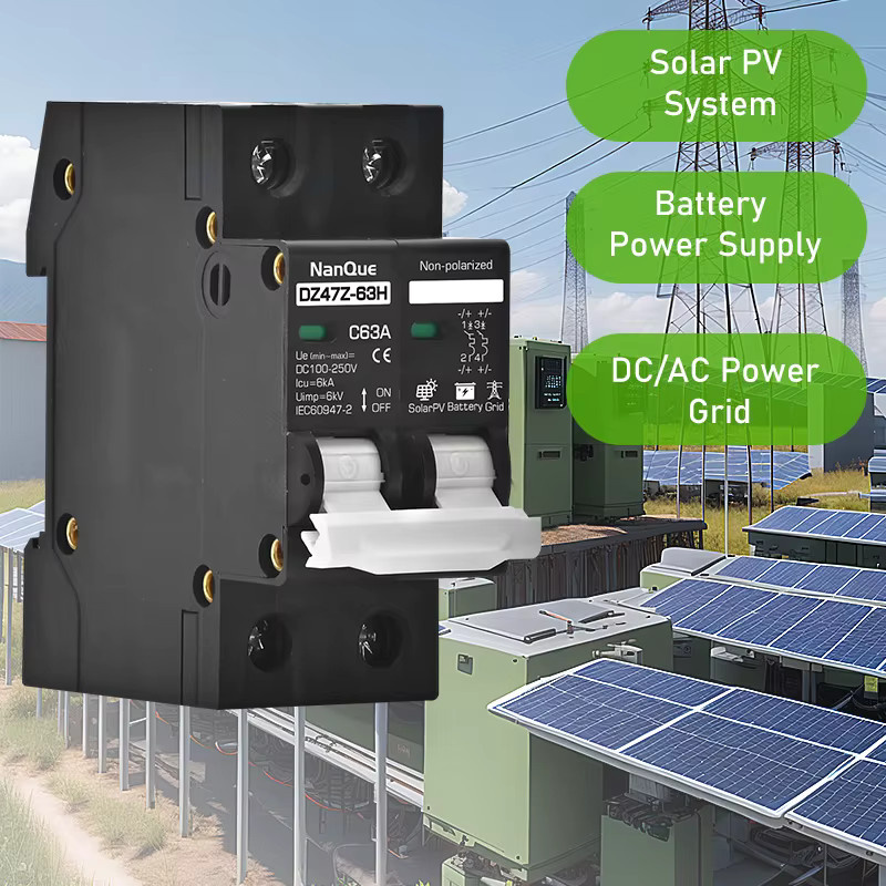 NANQUE MCB Leistungsschalter 2P C-Kurve für Solarpanel und Batterieschutz, Schwarz - Bild 2
