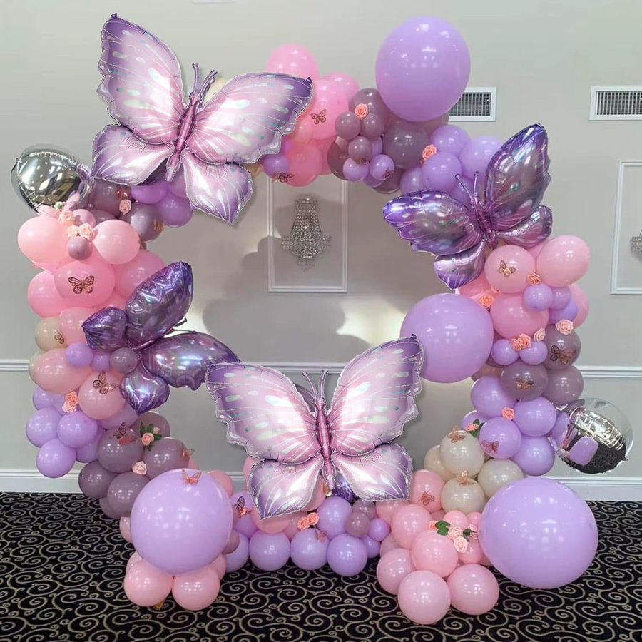 144-teiliges Geburtstagsballon-Set mit lila Schmetterlingsmotiv und floralem Design in Mehrfarbig, ideal für Hochzeiten, Verlobungen oder Valentinstag - Bild 3