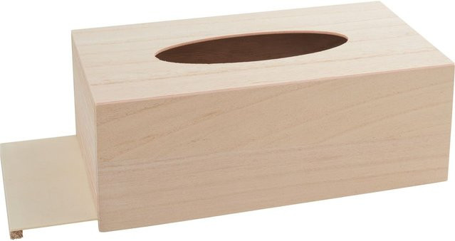 VBS Kosmetiktuchbox Rechteckig mit ovaler Öffnung in Beige aus Rohholz, B/T/H: 11,5 x 9,0 x 2,0 cm - Bild 1