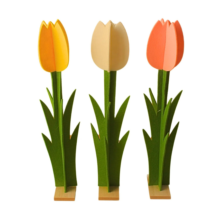 3er Set Deko Tulpen aus Filz mit Holzfuß von Dekohelden24 in Gelb, Pink und Weiß, H x B x T: 34 x 7 x 4 cm - Bild 2