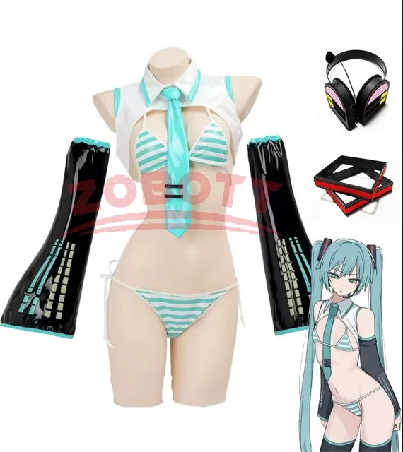 HHYRCOS Miku Cosplay Kostüm, Mädchen, Bikini Set, Bunt / Mehrfarbig - Bild 1