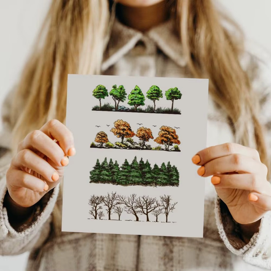 Transparenter Gummistempel mit Waldmotiv und Bäumen für Natur- und Landschaftsgestaltungen - Bild 5