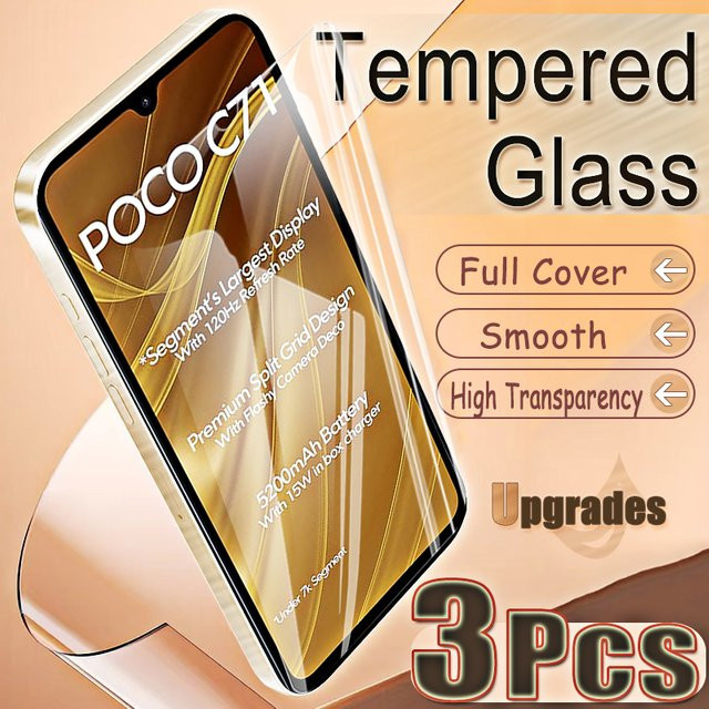 3er-Pack Xiaomi Poco C71 Schutzglas mit 9H Härtegrad und Fingerabdruck-Entsperrung, transparent, HD Displayschutzfolie zur vollständigen Abdeckung - Bild 1