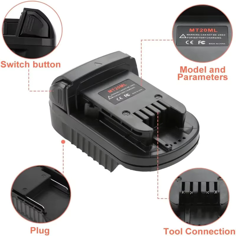 MT20ML Batterie-Adapter-Konverter für Makita LXT 18 V Lithium-Batterien, Farbe: Schwarz - Bild 3