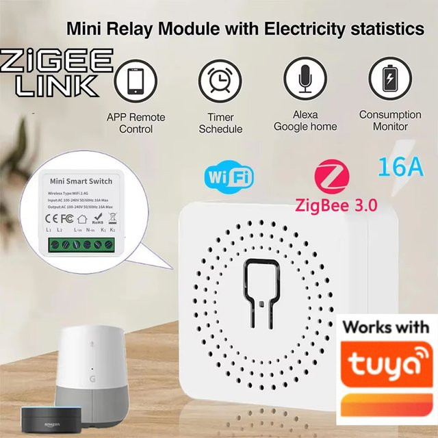 Shine-tale Smart Switch WiFi/Zigbee 3.0 mit Timer und 2-Wege-Steuerung, weißes Automatisierungsrelais für Alexa und Google Home - Bild 1