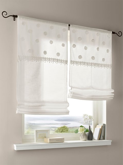 Raffrollo Heine Home in Weiß mit floralem Muster aus 100% Baumwolle, B: 140 cm, H: 45 cm - Bild 1