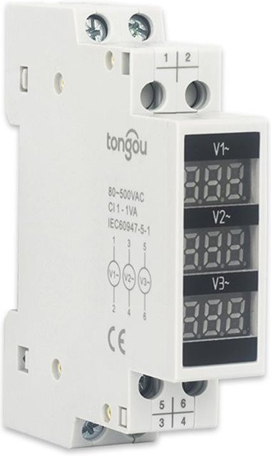 Kkmoon Dreiphasiger Spannungsmesser für 80 bis 500 V mit 3-LED-Digitalanzeige zur DIN-Schienenmontage, Weiß - Bild 1