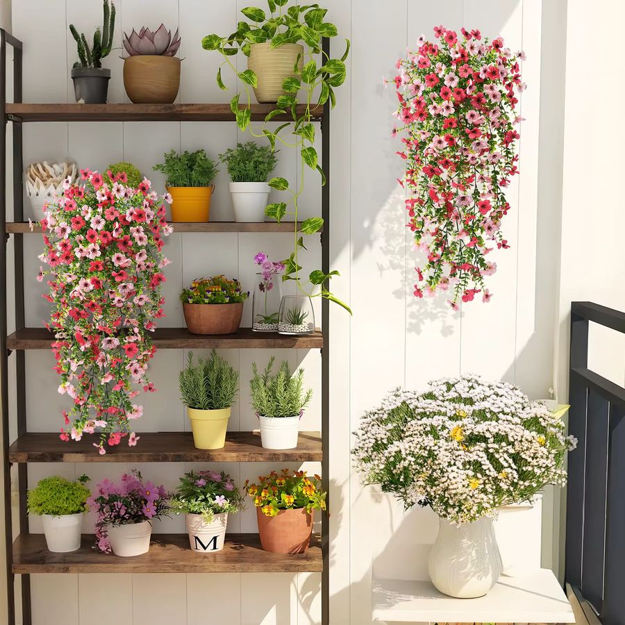 MUFU Künstliche Gänseblümchen Hängende Ranken in Rosa aus Kunststoff für Hochzeit und Wanddekoration - Bild 4