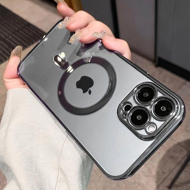 Magnetische Silikonhülle mit Luxus-Beschichtung für Apple iPhone 15 14 13 12 11 Pro Max Plus, Transparent - Bild 1