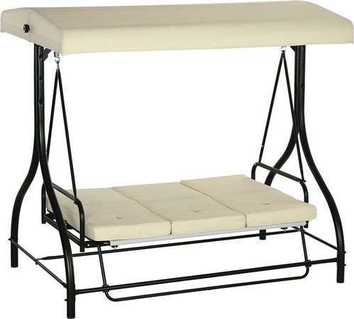 Outsunny 2 in 1 Hollywoodschaukel mit Liegefunktion und Sonnendach, 3-Sitzer Gartenschaukel aus Stahl in Beige, B/T/H: 195 x 117 x 175 cm