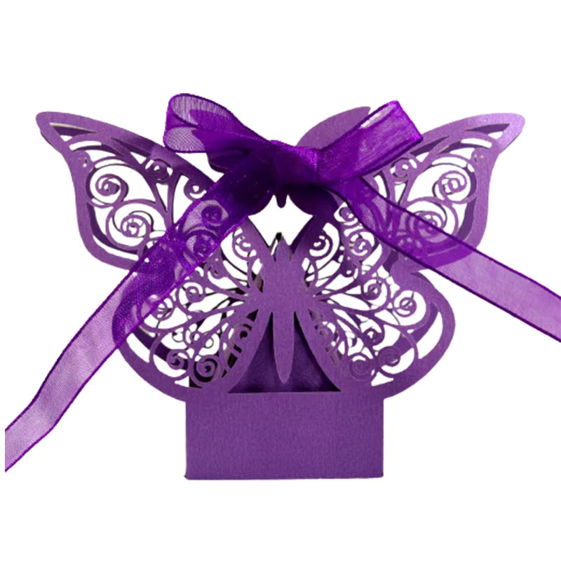 10er Set WEHRPARTY Schmetterling Gastgeschenk Boxen mit Band in Rot für Hochzeit, Taufe und Baby Shower - Bild 1