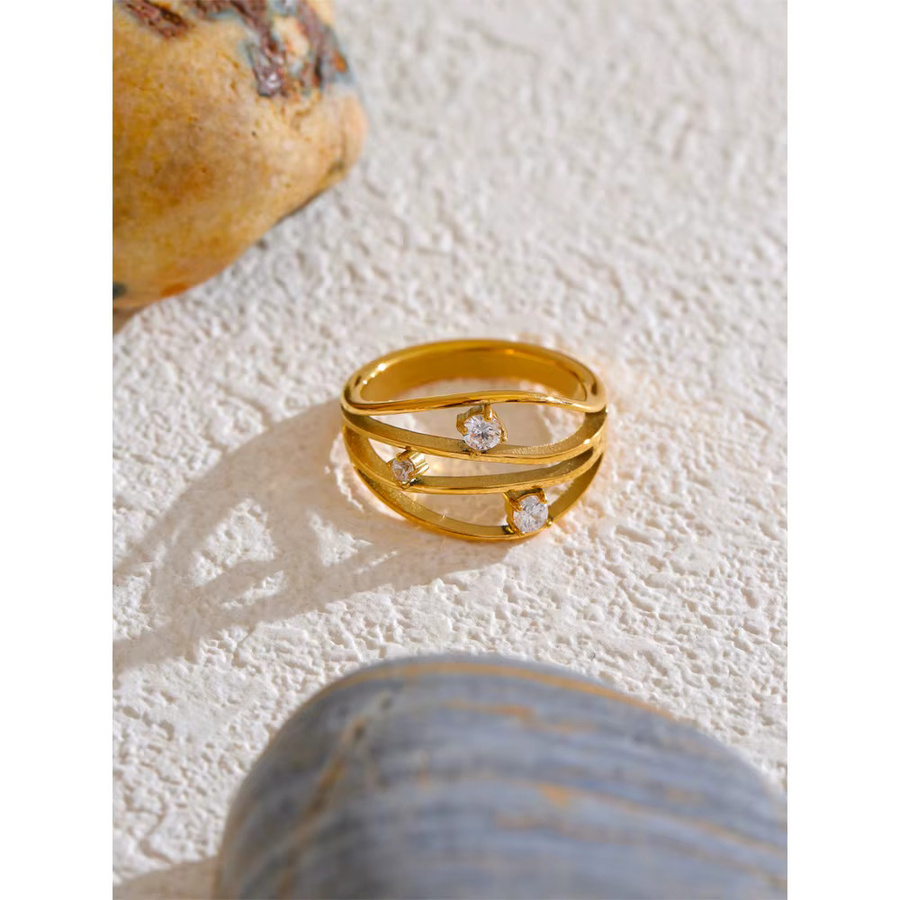 Yhpup Ring, Edelstahl, Zirkonia, 18 Karat Gold, PVD-beschichtet - Bild 2