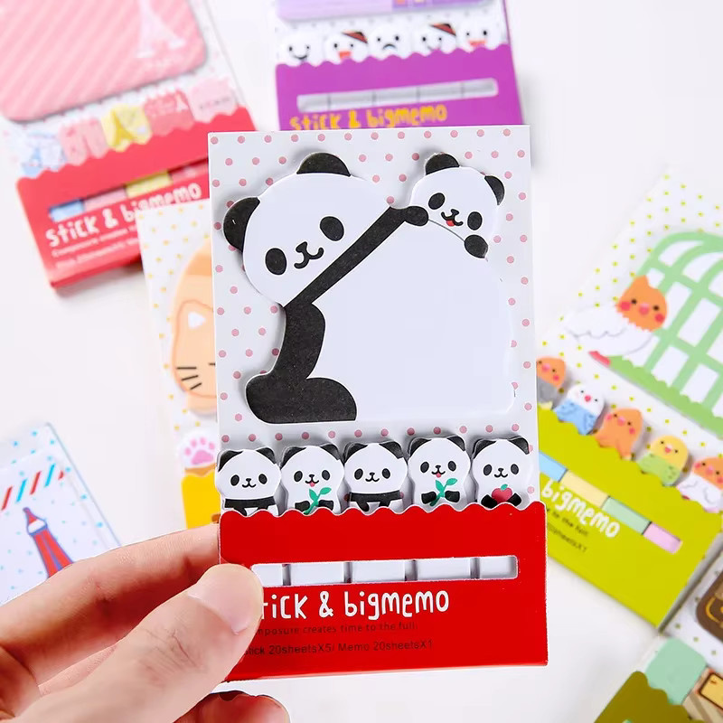 2er-Set Kawaii Panda und Katze Aufkleber als Cartoon Haftnotizen und Lesezeichen in Mehrfarbig für Büro, Schule und Journaling - Bild 1