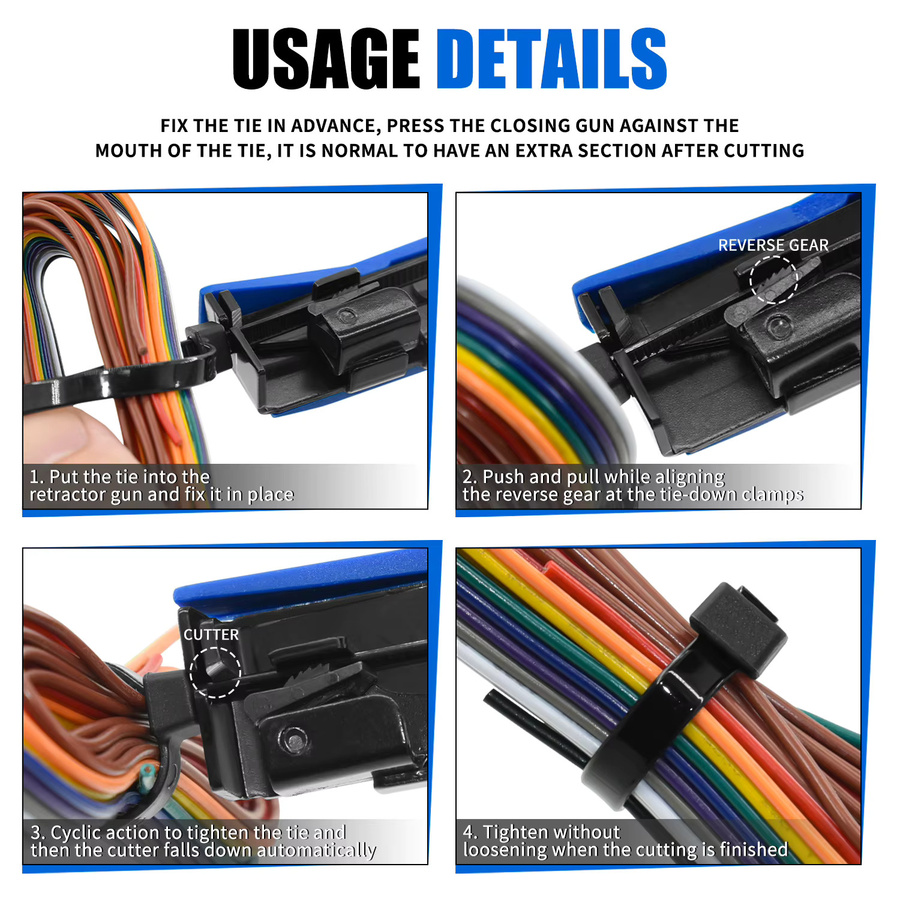 CLAMPLUS Hs-600A Zangenbefestigungs- und Schneidwerkzeug für Nylon-Kabelbinder, Blau, Breite: 2,4–4,6 mm - Bild 6
