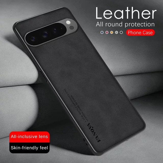 Luxuriöse Google Pixel Handyhülle aus Leder und Schaffell in Blau für Google Pixel 9 Pro XL 8 8A 7 7A 6 6A Pro 5G - Bild 1