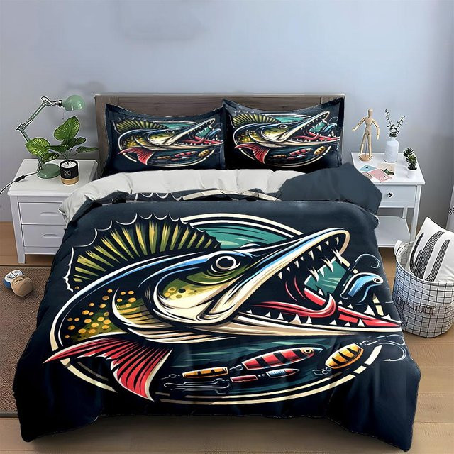 Exquisites 3-teiliges Bettwäsche-Set mit Natur-Motiv in Blau, Material Mikrofaser Polyester, B/L: 173 x 218 cm - Bild 1