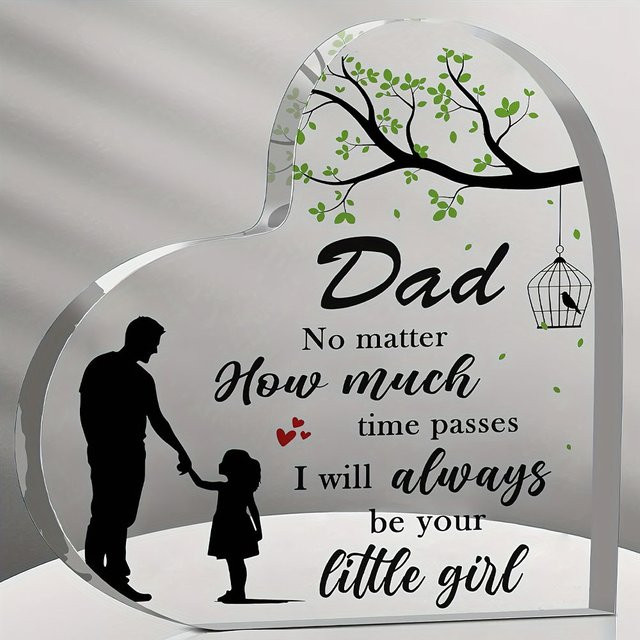 CIFBUY Lasergravierte Acrylplakette in Transparent mit Herz-Design als sentimentales Geschenk für Papa zum Geburtstag oder Jahrestag - Bild 1