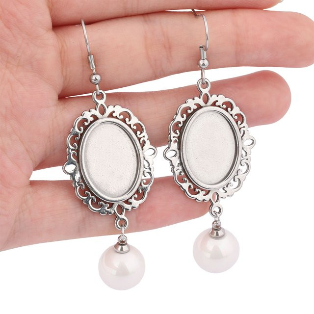 onwear Ohrringrohlinge Edelstahl, 13x18mm, für Blumen-Cabochons mit Perlenanhängern - Bild 1