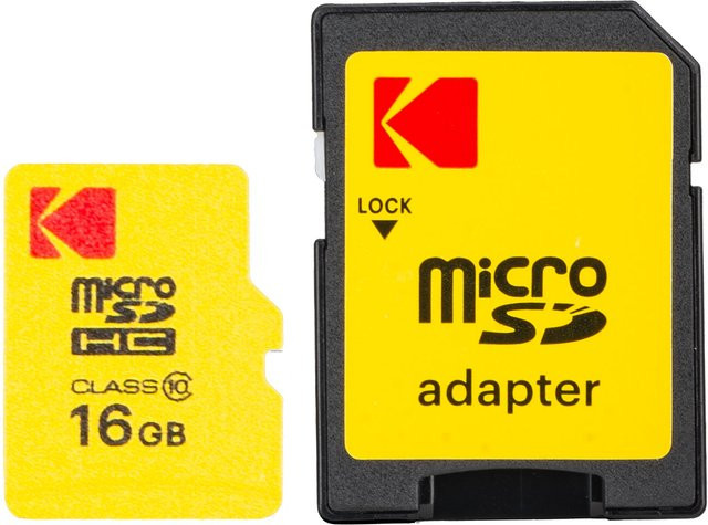 Kodak microSDHC Speicherkarte Extra Performance, 16GB, Klasse 10, Gelb, mit Adapter EKMSDM16GHC10CJ - Bild 1
