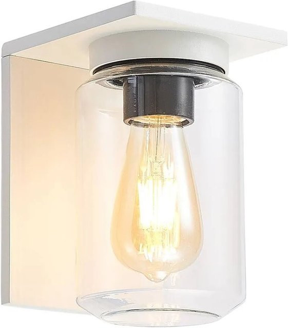 Lucande Wandleuchte Außen Semka, moderne 1-flammige Außenleuchte aus Aluminium und Temperglas in Weiß, E27, IP54 - Bild 1