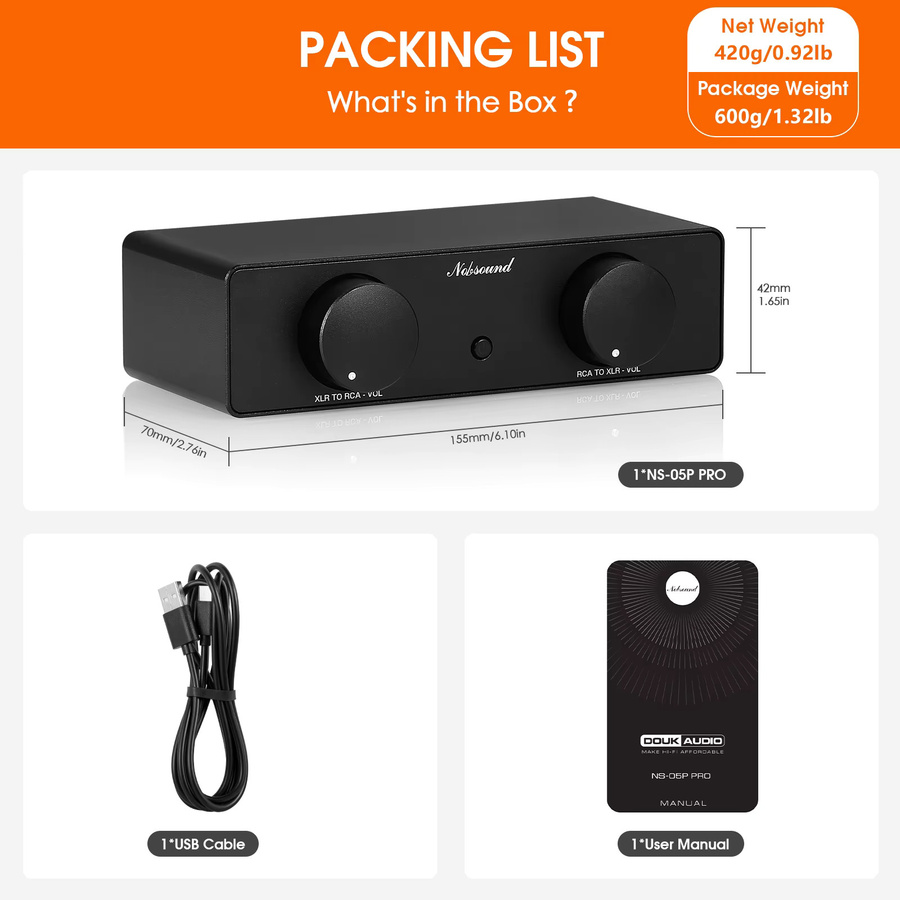 Nobsound NS-05 PRO HiFi XLR zu RCA Audiokonverter, bidirektionaler Adapter-Vorverstärker mit Lautstärkeregelung, Schwarz - Bild 6
