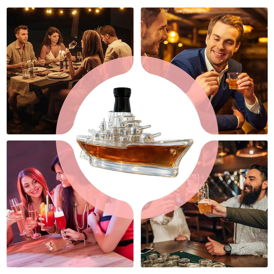 Transparente Schnapsflasche in Kriegsschiff-Form aus Glas mit 350 ml Volumen für Whisky und Wodka - Bild 6